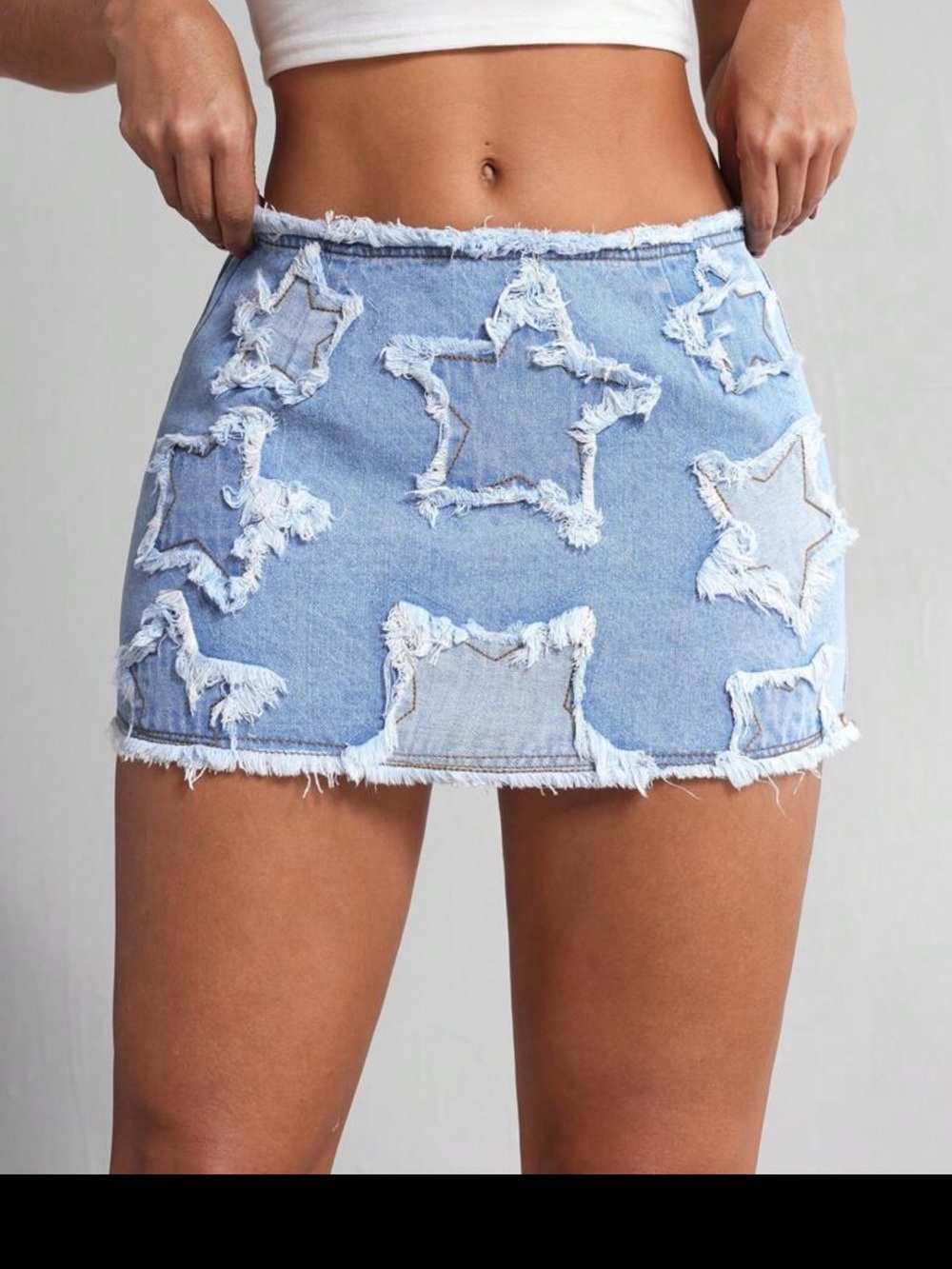 Light Blue Star Appliqué Denim Mini Skirt